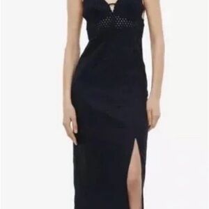 H&M Black Linen Lace Bust Tie Back Halter Midi Dress sz S